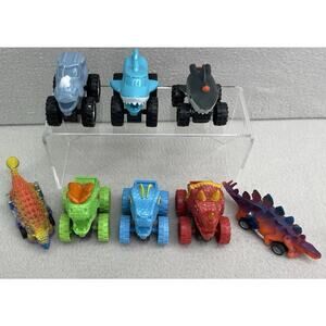 Lot of 8 Monster Truck Toy Cars Dino Shark Rhino Chompers Animal Trucks